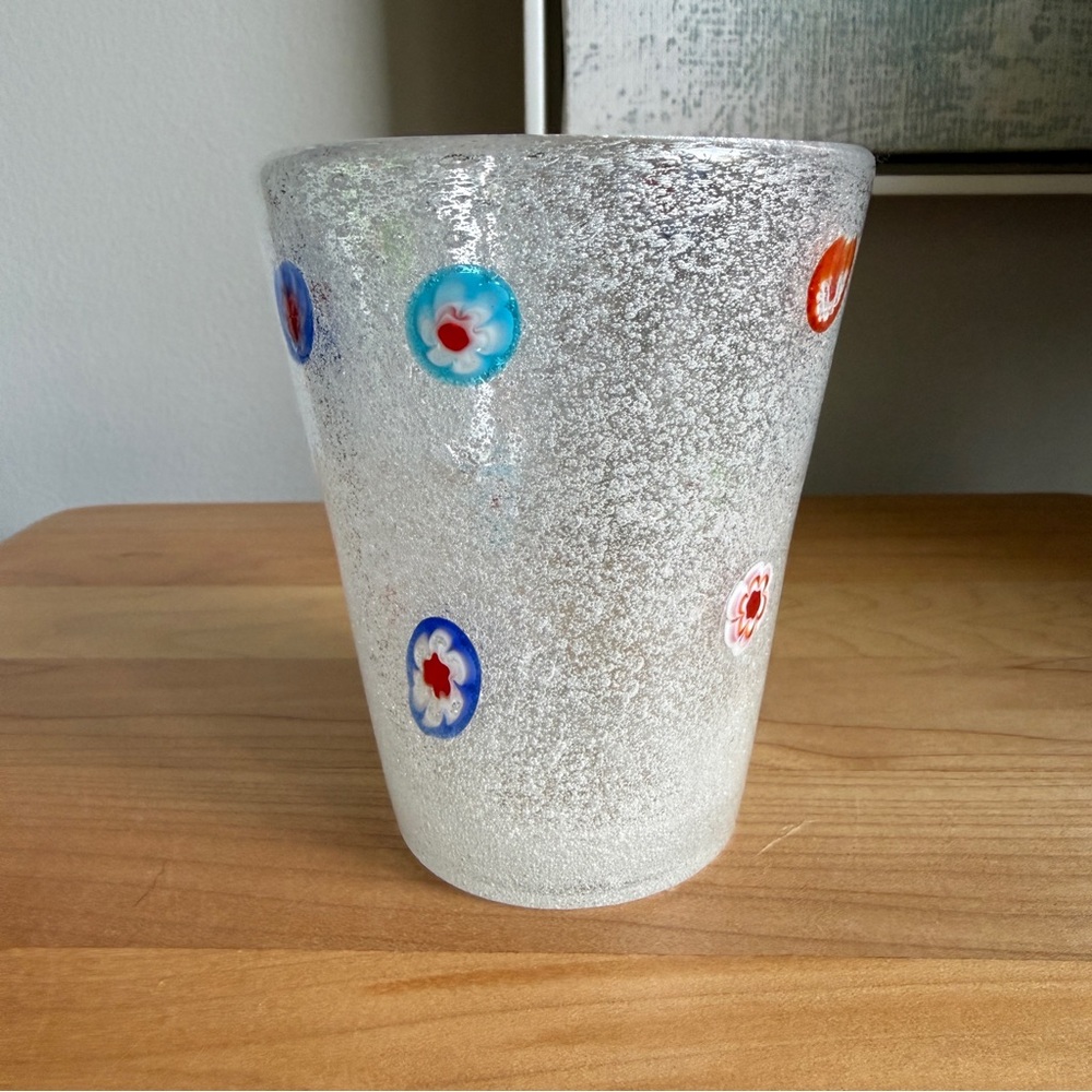 Crate & Barrel Zazz Hand Blown Double Old Fashioned Glass Millefiori Bubble C&B